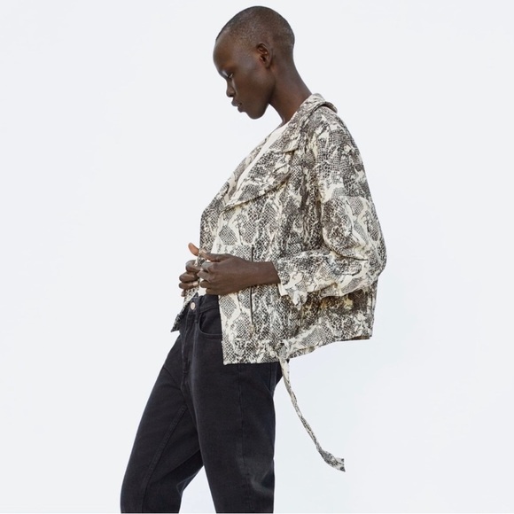 Zara Outerwear XS Faux Snakeskin Biker Jacket - Picture 2 of 4